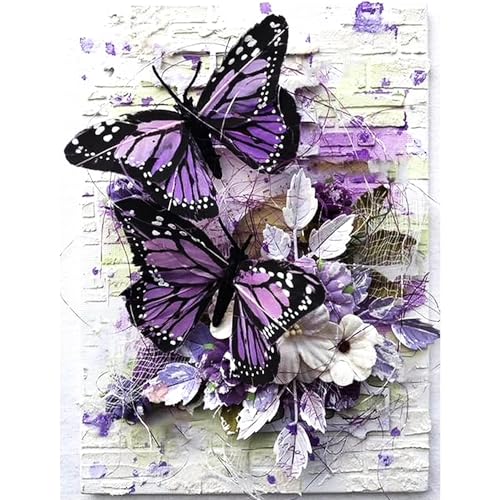 DOTZSO Butterfly Diaomnd Painting Kits for Adults DIY 5D Round Full Drill Butterfly Flowers Diamond Art Adult Diamond Painting Very Suitable for Home Leisure and Wall Decoration 11.8x15.7 (Inches) - Image 1
