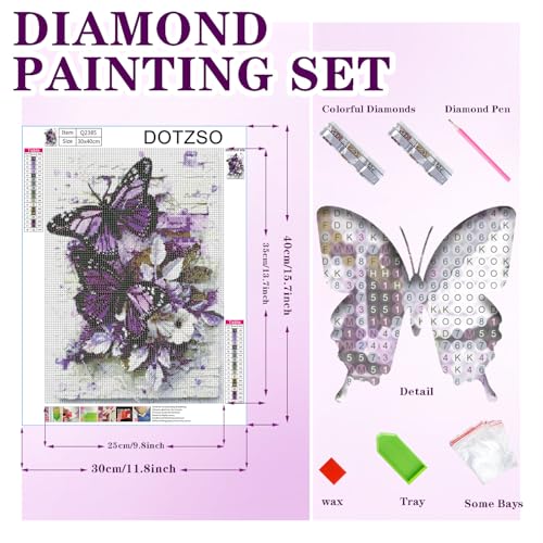 DOTZSO Butterfly Diaomnd Painting Kits for Adults DIY 5D Round Full Drill Butterfly Flowers Diamond Art Adult Diamond Painting Very Suitable for Home Leisure and Wall Decoration 11.8x15.7 (Inches) - Image 2