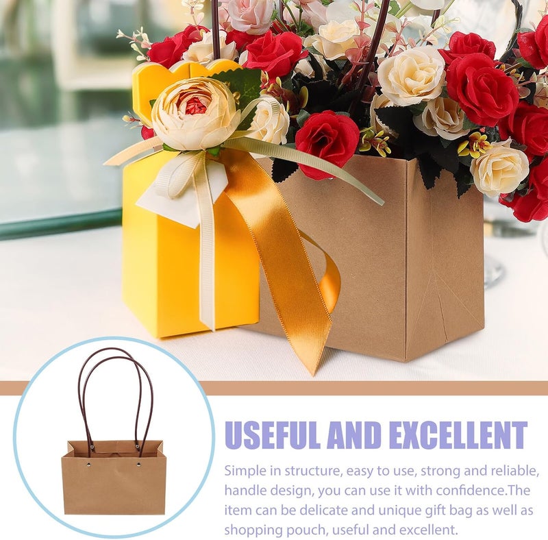 Ipetboom 10pcs Kraft Paper Bags with Handles, Decorative Flower Wrapping Bags for Party Candy and Bouquet Supplies, Multi-function Kraft Handheld Packaging for Weddings and Festivals - Image 3