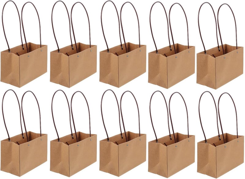 Ipetboom 10pcs Kraft Paper Bags with Handles, Decorative Flower Wrapping Bags for Party Candy and Bouquet Supplies, Multi-function Kraft Handheld Packaging for Weddings and Festivals - Image 1