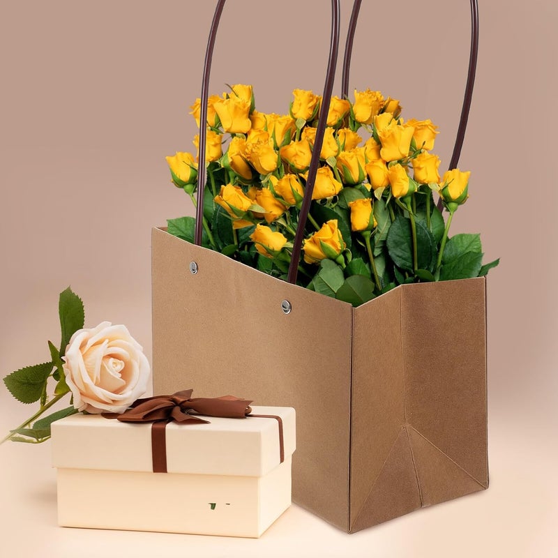 Ipetboom 10pcs Kraft Paper Bags with Handles, Decorative Flower Wrapping Bags for Party Candy and Bouquet Supplies, Multi-function Kraft Handheld Packaging for Weddings and Festivals - Image 5