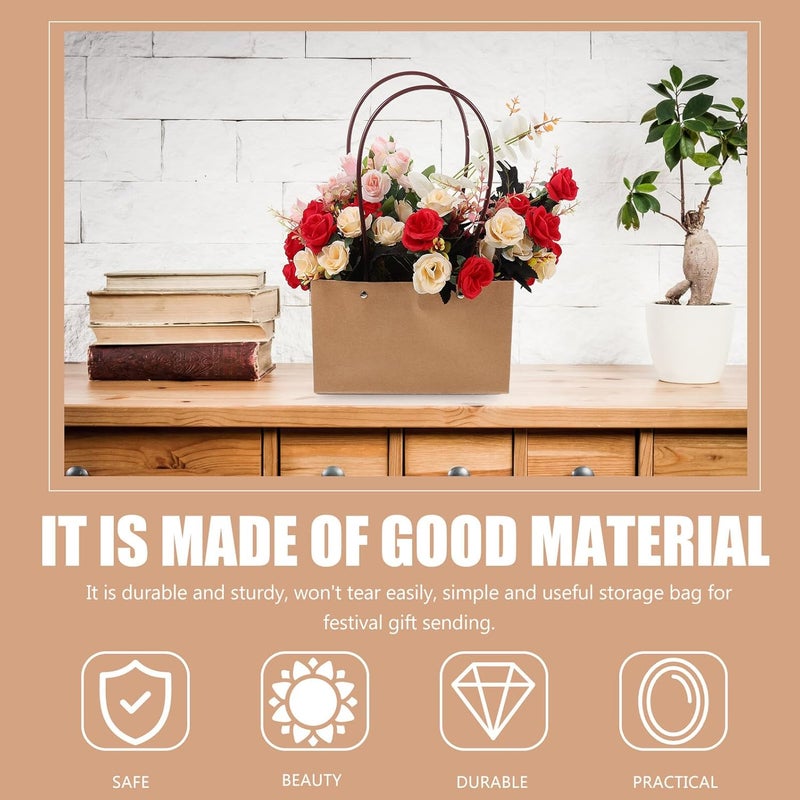Ipetboom 10pcs Kraft Paper Bags with Handles, Decorative Flower Wrapping Bags for Party Candy and Bouquet Supplies, Multi-function Kraft Handheld Packaging for Weddings and Festivals - Image 4