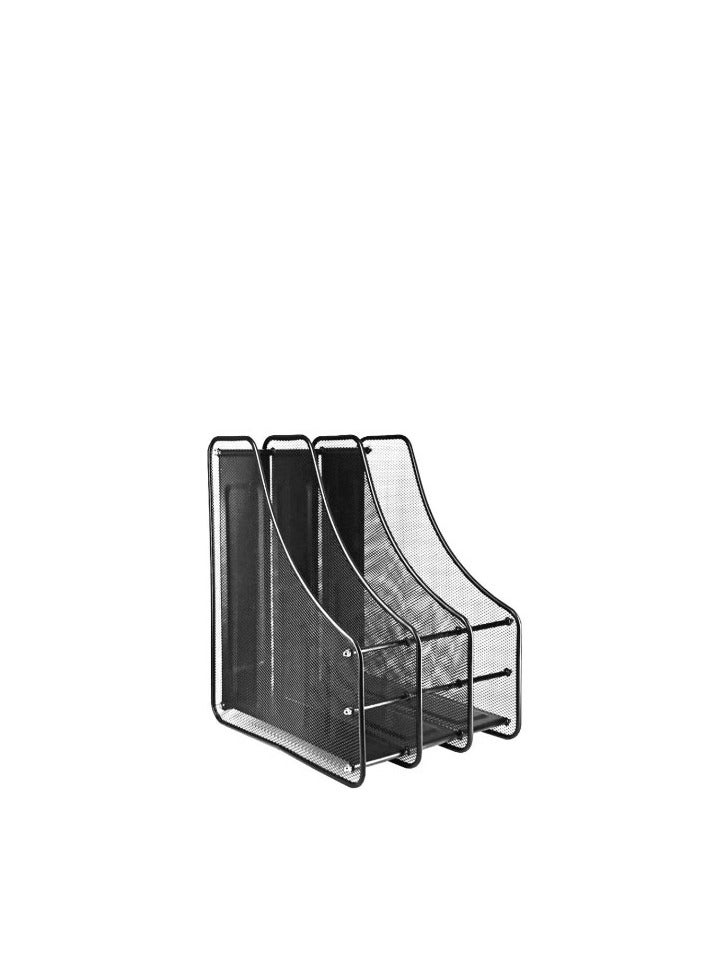 Terabyte Mesh Magazine File Holder, Desk Organizer File Folder Document Rack for Office Organization and Storage, 3 Vertical Compartments, Black - Image 1