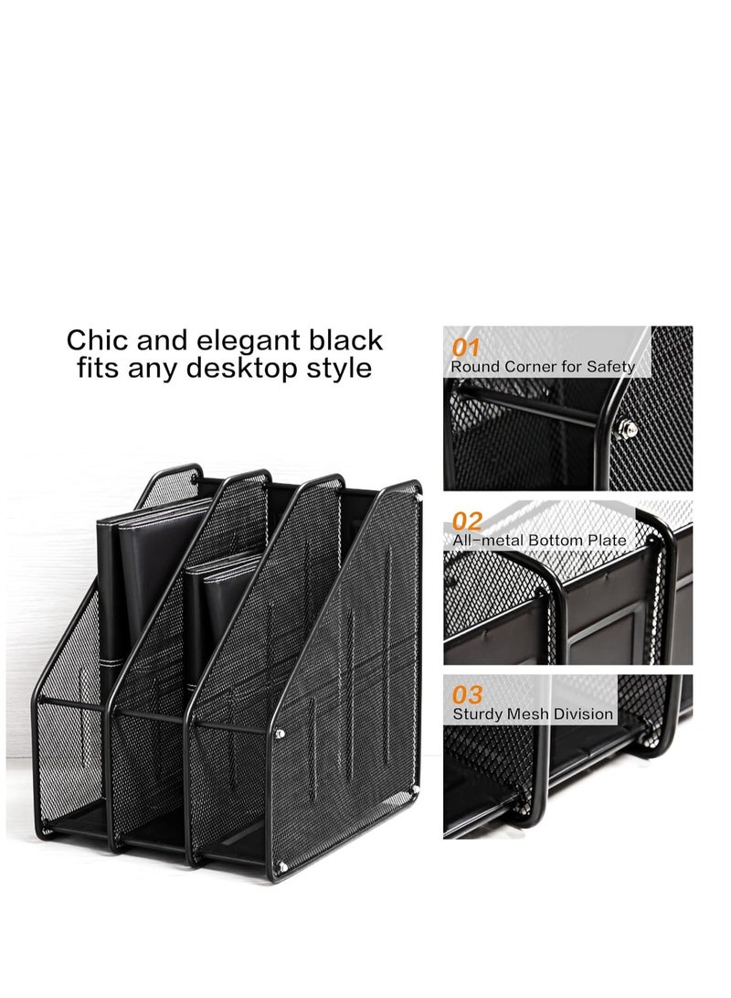 Terabyte Mesh Magazine File Holder, Desk Organizer File Folder Document Rack for Office Organization and Storage, 3 Vertical Compartments, Black - Image 5