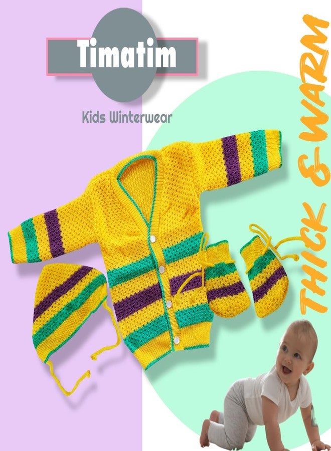 Timatim Baby Sweater Cap Booties Set for Baby Boys & Baby Girl’s Unisex Winter Wear Woolen Suit (6-9 Months, Yellow) - Image 2