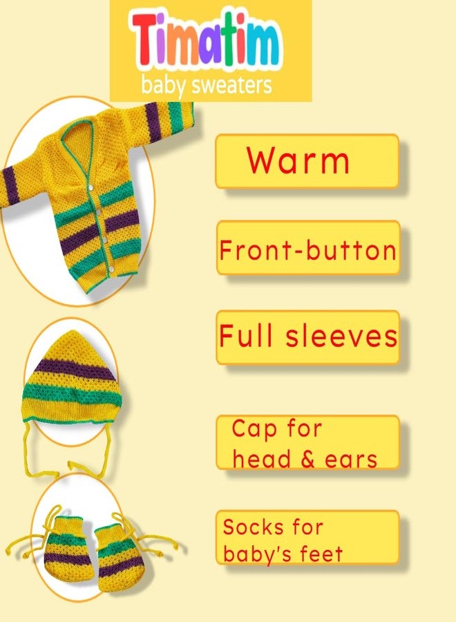 Timatim Baby Sweater Cap Booties Set for Baby Boys & Baby Girl’s Unisex Winter Wear Woolen Suit (6-9 Months, Yellow) - Image 3