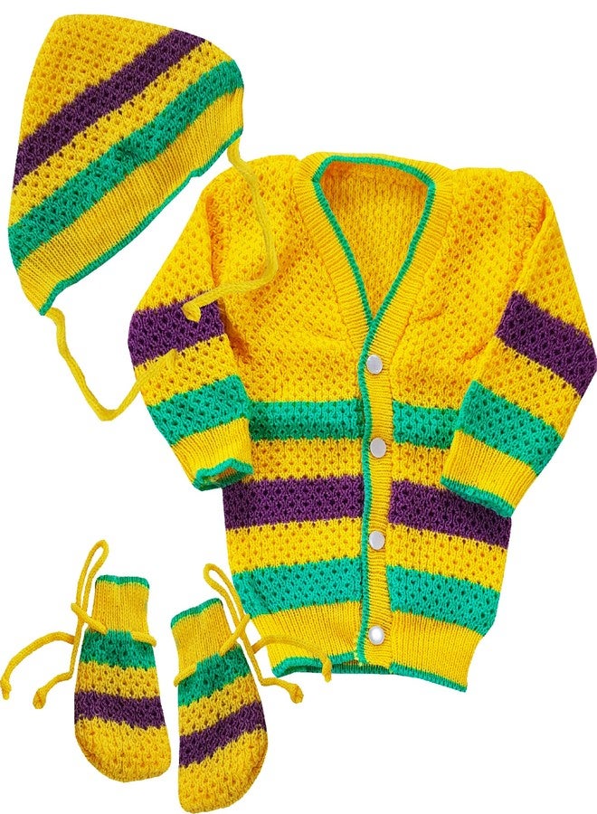 Timatim Baby Sweater Cap Booties Set for Baby Boys & Baby Girl’s Unisex Winter Wear Woolen Suit (6-9 Months, Yellow) - Image 1