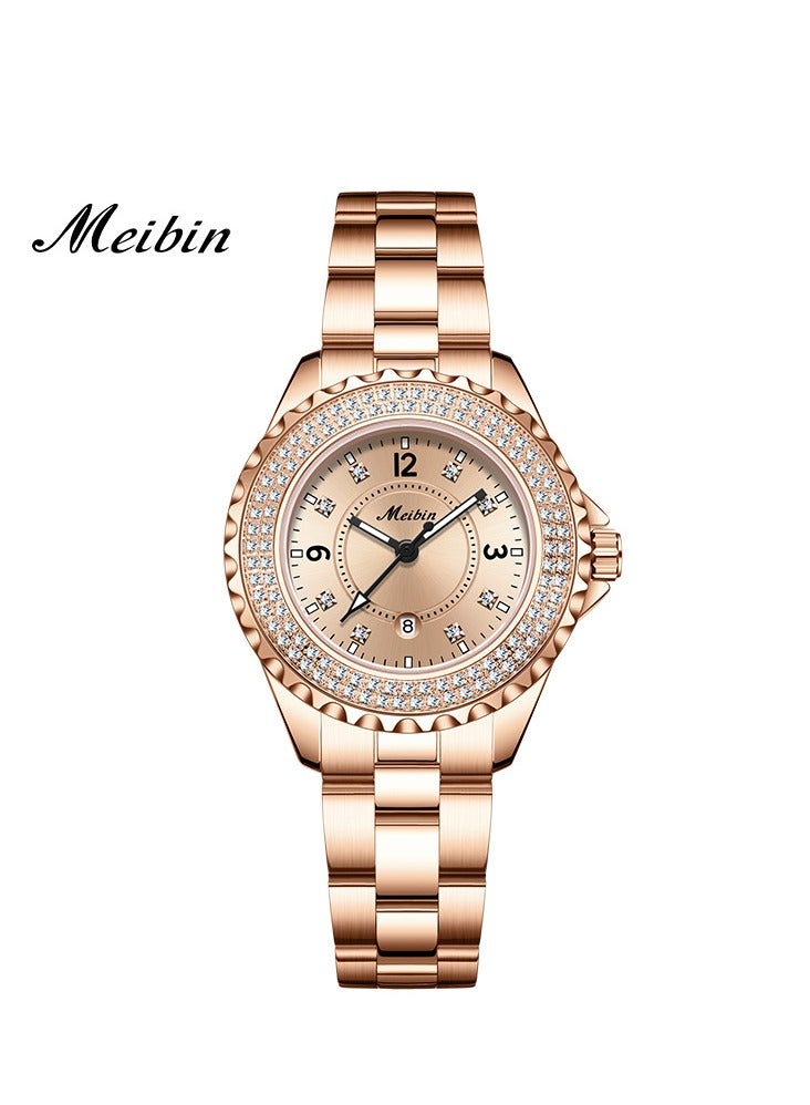 Meibin ساعة نسائية أنيقة مرصعة بالألماس - Image 1