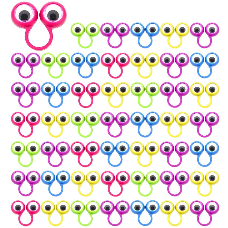 JOVITEC 48 Pcs Eye Finger Puppets Toys Set Eyeball Rings Eye on Rings for Kids Googly Wiggly Eyeball Finger Puppet Party Favors for Boys Girls Classroom Prize Exchange 5 Colors - Image 3