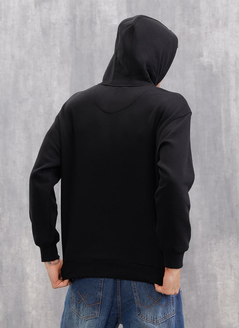Wrogn Adorned Logo In Velvet Flock Print On Oversized Hoodie Pullover | Black - Image 5