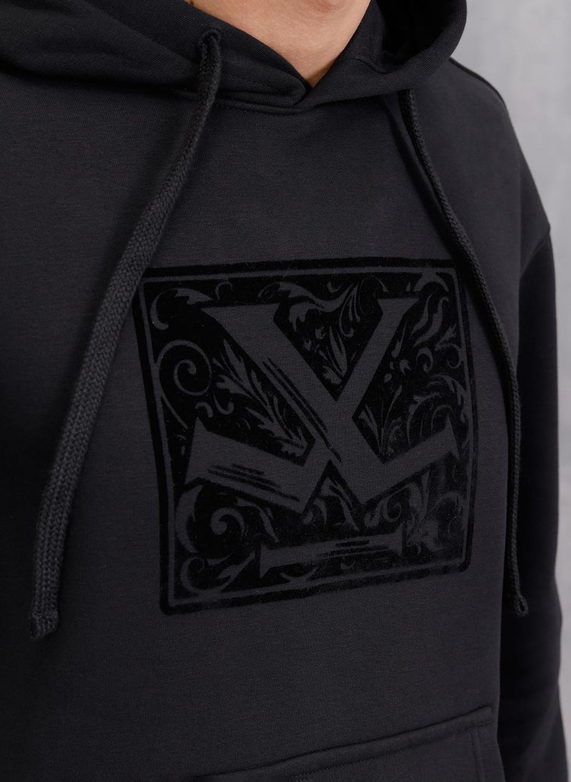 Wrogn Adorned Logo In Velvet Flock Print On Oversized Hoodie Pullover | Black - Image 4