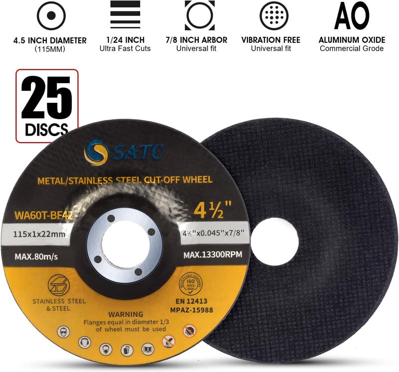 S SATC 25PCS 4 1/2 Cut Off Wheel Grinder Blades 4-1/2" x .045 x 7/8" Cutting Disc Cutting Wheel Die Grinder Cut Off Blades Fits Angle Grinder Air Tool - Image 4