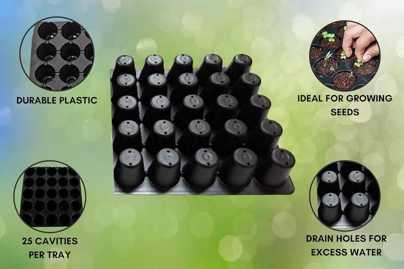 Halsey 25-Cavity Big Holes Plastic Seedling Tray with Drainage Holes, Reusable Plant Growing Tray for Vegetables and Herbs, Black (Pack of 5) - Image 5