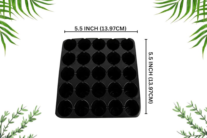 Halsey 25-Cavity Big Holes Plastic Seedling Tray with Drainage Holes, Reusable Plant Growing Tray for Vegetables and Herbs, Black (Pack of 5) - Image 2