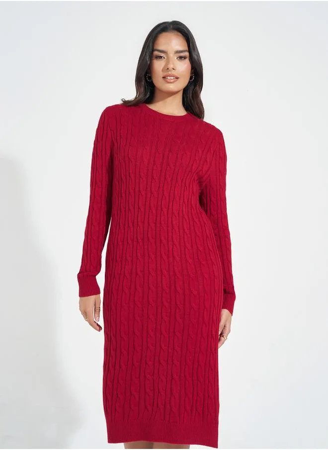 Styli Cable Knit Sweater Knee Length Dress