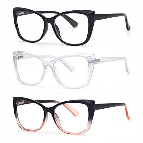 Autojouls 3-Pack Reading Glasses for Women，Oprah Style Frame Spring Hinge Clear Lens Readers Glasses, Black BlackPink Transparent 1.5 x - Image 1