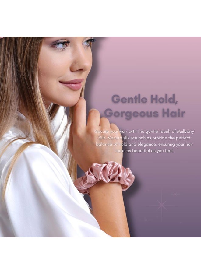 Vénera 100% Pure 22 Momme Mulberry Silk Scrunchies -Frizz&Breakage Prevention-Hair Care Ponytail Holders for Women- Silk Hair Ties (Black, White, Caramel) - Image 4