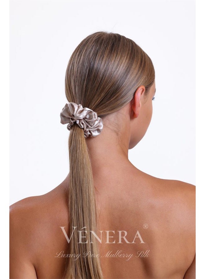Vénera 100% Pure 22 Momme Mulberry Silk Scrunchies -Frizz&Breakage Prevention-Hair Care Ponytail Holders for Women- Silk Hair Ties (Black, White, Caramel) - Image 5