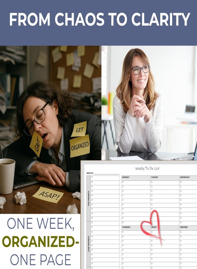 Life Charge Weekly To Do List Notepad, 60 Page Task Planning Pad w/Daily Checklist, Priority Todo Checkbox & Notes. Desk Notebook to Organize Office 11 X 8.5 - Image 4
