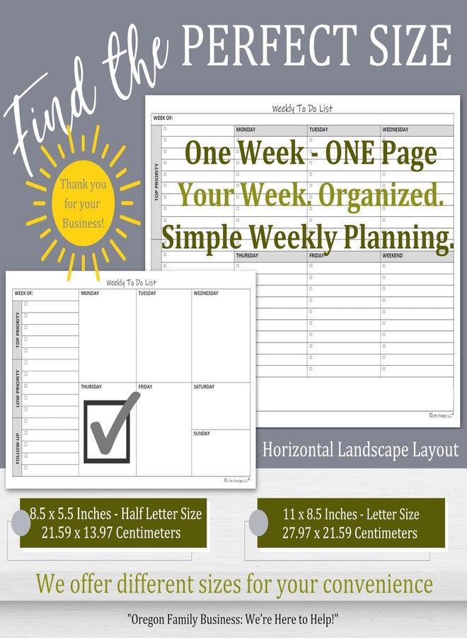Life Charge Weekly To Do List Notepad, 60 Page Task Planning Pad w/Daily Checklist, Priority Todo Checkbox & Notes. Desk Notebook to Organize Office 11 X 8.5 - Image 2
