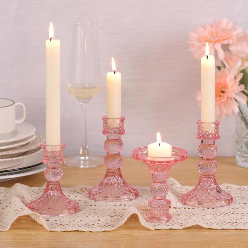 DARJEN Pink Glass Candlestick Holders Set of 6, 4" H & 5" H Taper Candle Holders for Candlesticks & Pillar Candles, Diamond Candle Holders for Wedding Party Table Centerpiece, Home Decor - Image 3