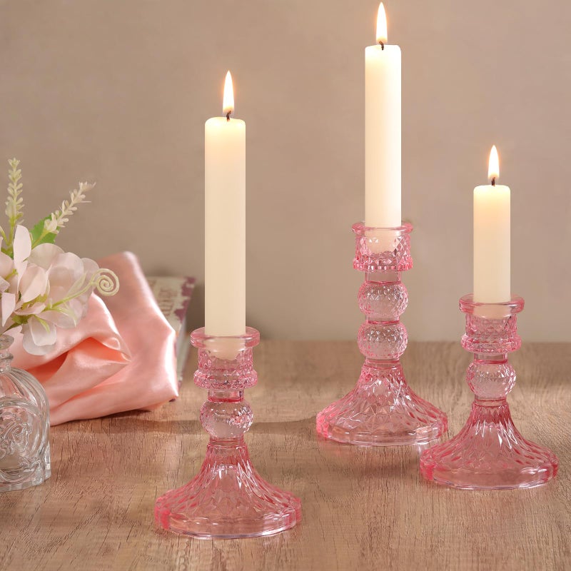 DARJEN Pink Glass Candlestick Holders Set of 6, 4" H & 5" H Taper Candle Holders for Candlesticks & Pillar Candles, Diamond Candle Holders for Wedding Party Table Centerpiece, Home Decor - Image 4