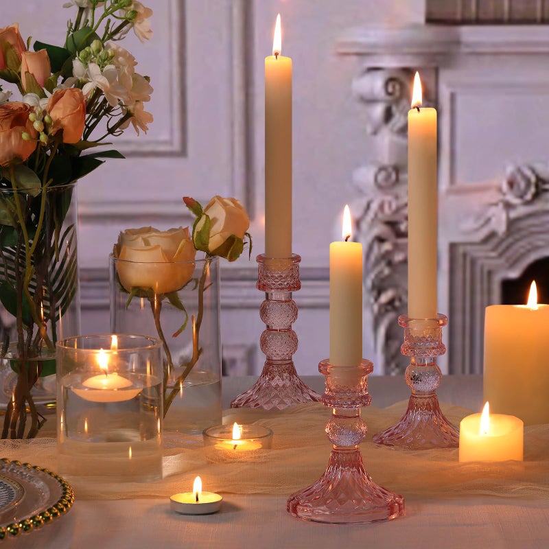 DARJEN Pink Glass Candlestick Holders Set of 6, 4" H & 5" H Taper Candle Holders for Candlesticks & Pillar Candles, Diamond Candle Holders for Wedding Party Table Centerpiece, Home Decor - Image 5