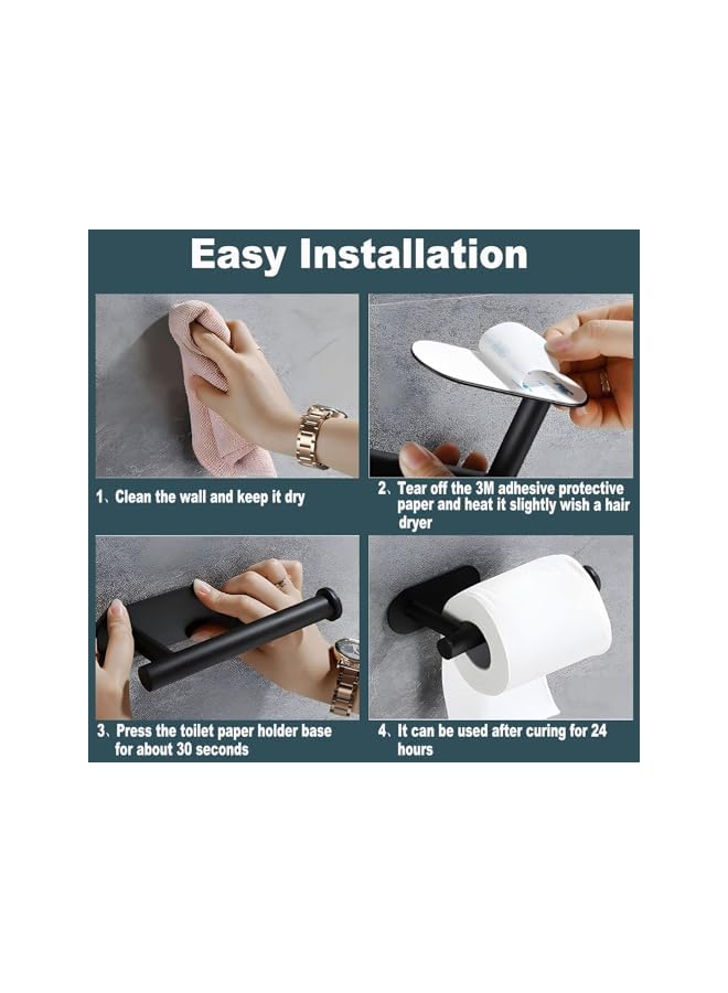 S-TOP 2 Pcs Toilet Paper Holder, Stainless Steel Rustproof Wall Mounted Toilet Roll Holder No Drilling Toilet Tissues Holder For Bathroom, Washroom, Kitchen (Black) - Image 2