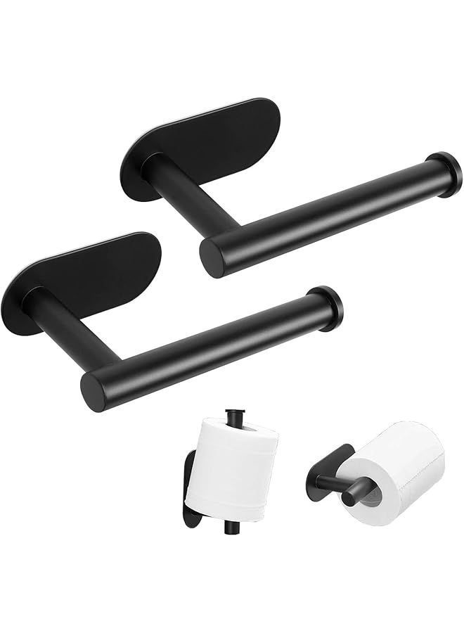 S-TOP 2 Pcs Toilet Paper Holder, Stainless Steel Rustproof Wall Mounted Toilet Roll Holder No Drilling Toilet Tissues Holder For Bathroom, Washroom, Kitchen (Black) - Image 1