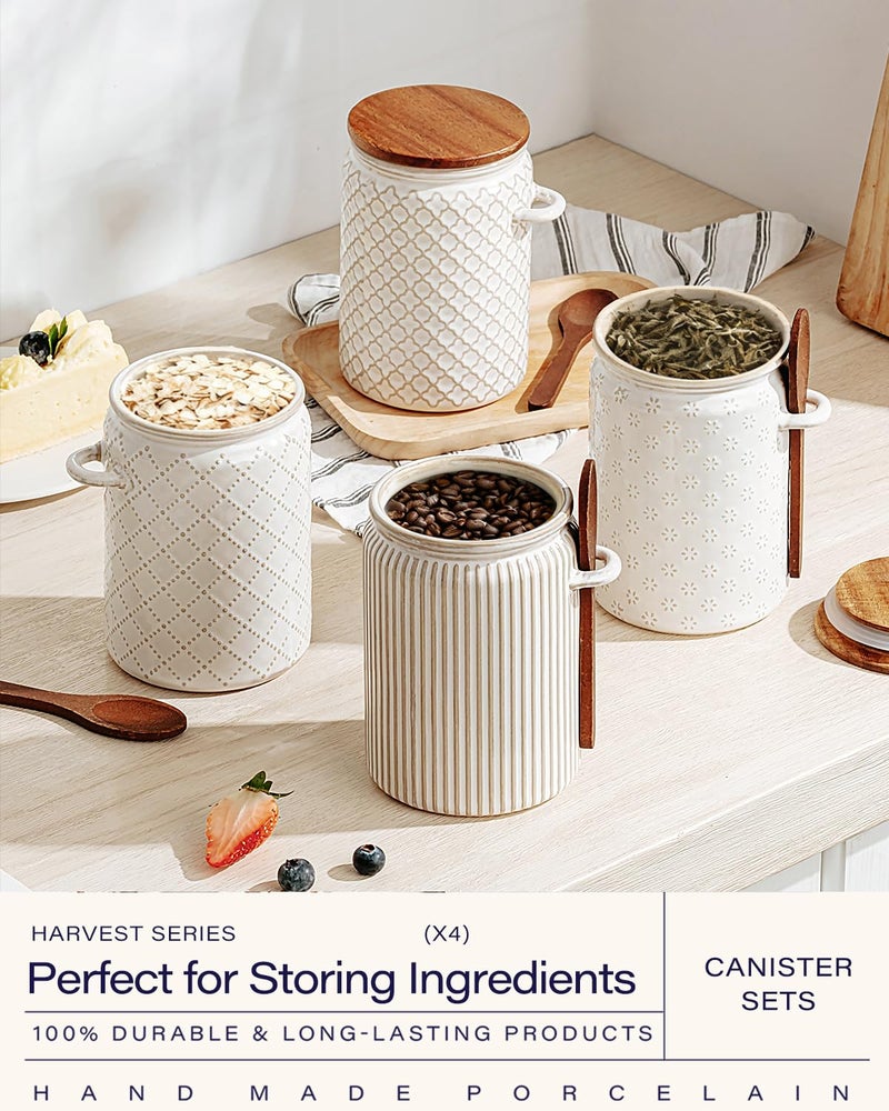 getstar Small Canisters Sets for the Kitchen, 20 oz Sugar Coffee Tea Storage Containers, Ceramic Kitchen Canisters for Countertop Set of 4 with Airtight Lids and Teaspoons - Image 5