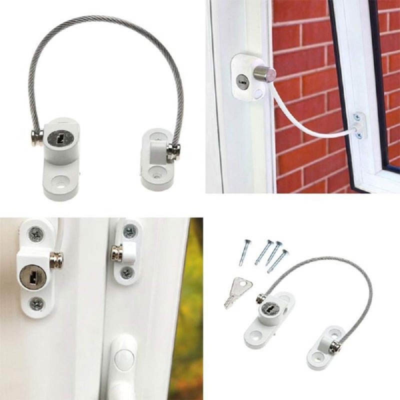 GOSONO Child Safety Locks Window Door Cable Ventilator Kid Lock Baby Security Locking Keyed Opening Restrictor For Baby Protection Prevent Children Falling Window Lock (2PC White) - Image 2