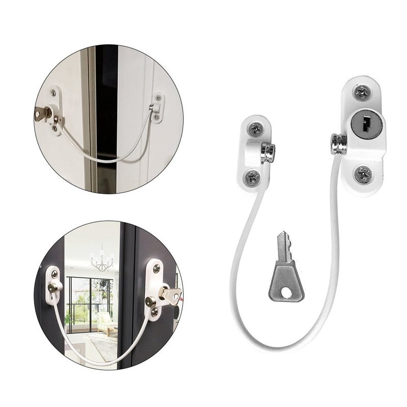 GOSONO Child Safety Locks Window Door Cable Ventilator Kid Lock Baby Security Locking Keyed Opening Restrictor For Baby Protection Prevent Children Falling Window Lock (2PC White) - Image 3