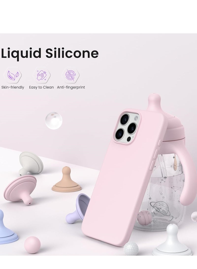 حافظة آيفون 16 برو من السيليكون السائل الوردي - حماية TPU مضادة للصدمات - Image 3