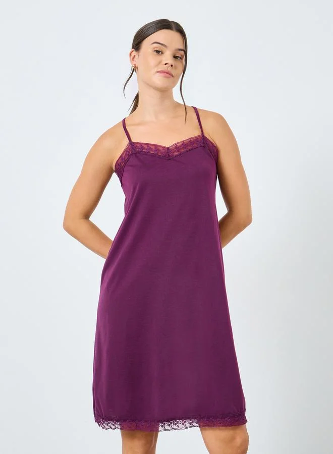 Styli Styli Peep Open Back Hem Lace Detail Slip Dress