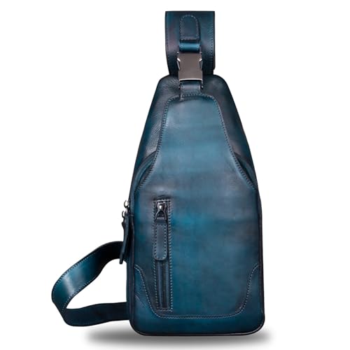 IVTG Genuine Leather Sling Bag for Men Chest Shoulder Crossbody Hiking Backpack Vintage Handmade Daypack NavyBlue - Image 3