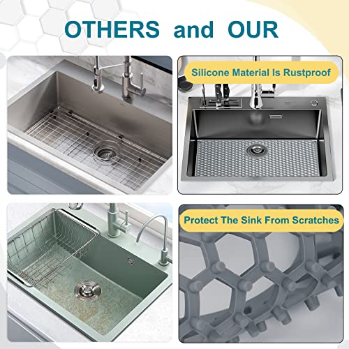 Bestjing Silicone Sink Protectors for Kitchen Sink with Rear Drain - 26"x 14" Kitchen Protector Accessory, Non-Slip Heat Resistant Grid Mat for Bottom of Farmhous Peorcelain Stainless Steel(Rear Hole) - Image 5