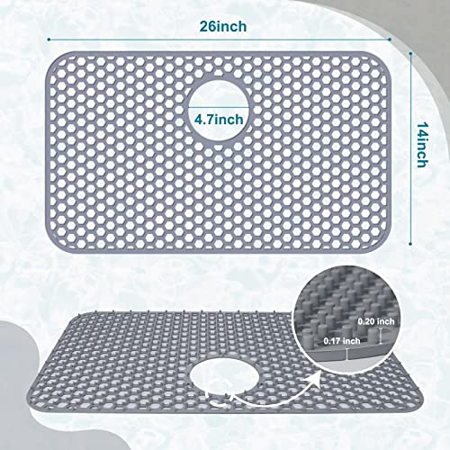 Bestjing Silicone Sink Protectors for Kitchen Sink with Rear Drain - 26"x 14" Kitchen Protector Accessory, Non-Slip Heat Resistant Grid Mat for Bottom of Farmhous Peorcelain Stainless Steel(Rear Hole) - Image 3