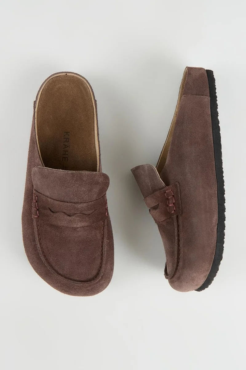 Krahe Krahe Marco Men's Genuine Leather Loafer Clogs Brown Slippers