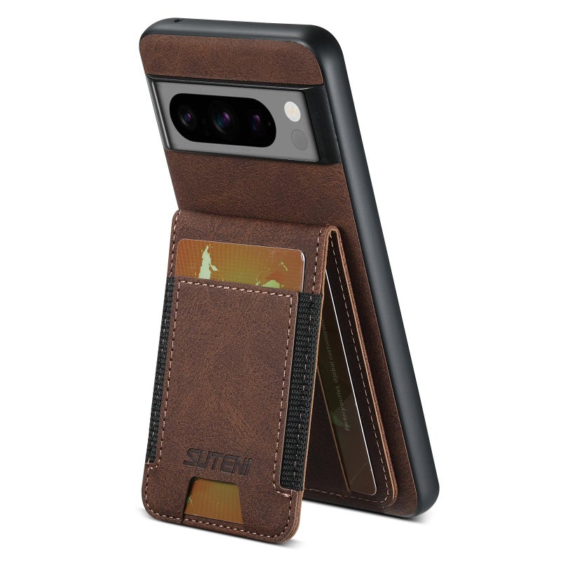 HuHa Protective Cover For Google Pixel 9 Pro Suteni H03 Litchi Leather Card Bag Stand Back Phone Case(Brown) - Image 1
