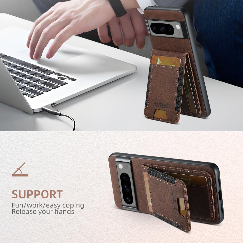 HuHa Protective Cover For Google Pixel 9 Pro Suteni H03 Litchi Leather Card Bag Stand Back Phone Case(Brown) - Image 5