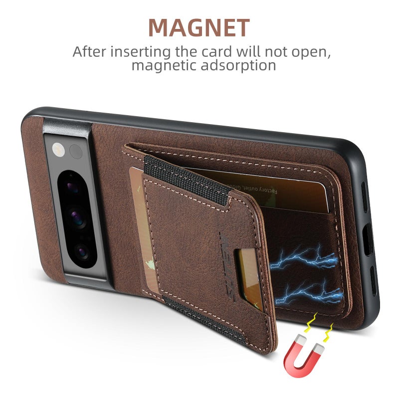 HuHa Protective Cover For Google Pixel 9 Pro Suteni H03 Litchi Leather Card Bag Stand Back Phone Case(Brown) - Image 3
