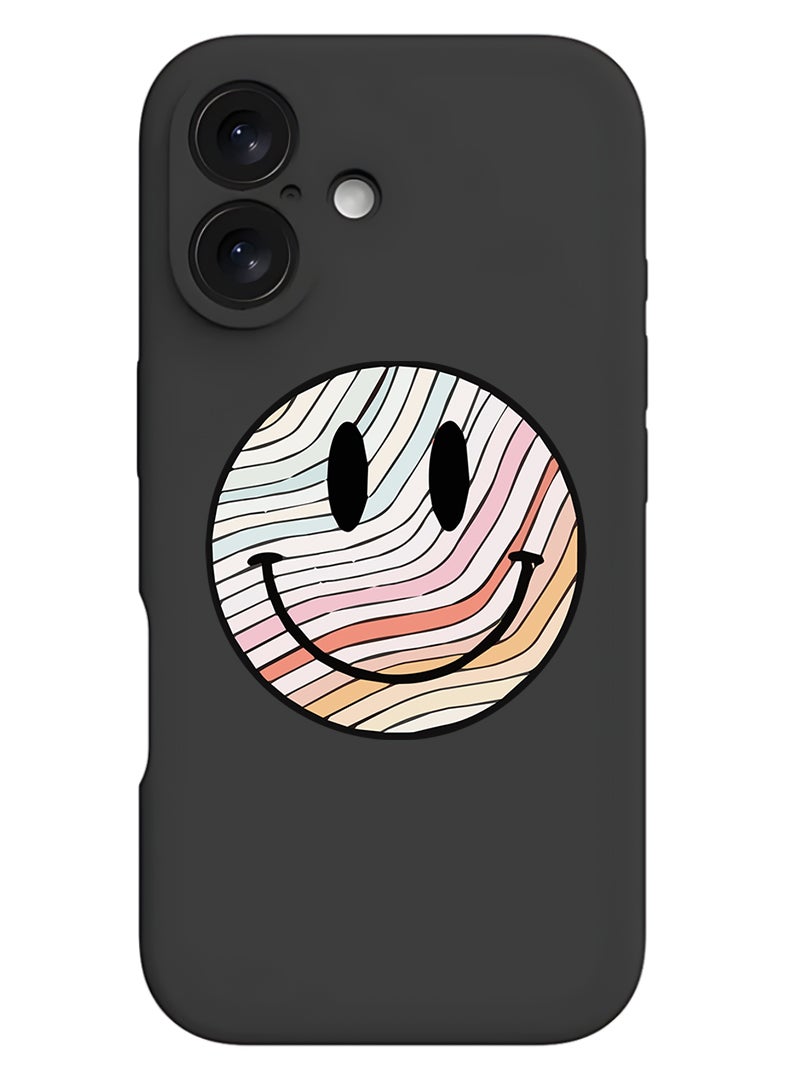 Theodor Protective Slim Fit Case Liquid Silicone Cover with Full Body Protection Anti-Scratch Shockproof Case For Apple iPhone 17 (Black) Smiley - Image 1