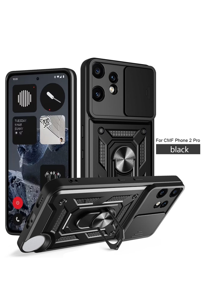 SanHu for Nothing CMF Phone 2 Pro / cmf by NOTHING Phone 2 Pro Case Cover, Slide Camera Lens Cover, Magnetic Ring Holder Kickstand Protective Phone Case for Nothing CMF Phone 2 Pro / cmf by NOTHING Phone 2 Pro, Black - Image 1