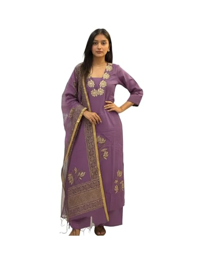 Gosriki GoSriKi Women's Rayon Viscose Straight Printed Kurta with Pant and Dupatta