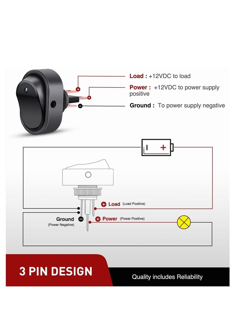 MUNTAQI 5PCS LED Lighted Rocker Switch, 12V Blue LED Illuminated ON Off Toggle Switch, Oval Shaped Switch 12mm Hole for Automotive Car Truck RV Motorcycles Marine Boats - Image 4