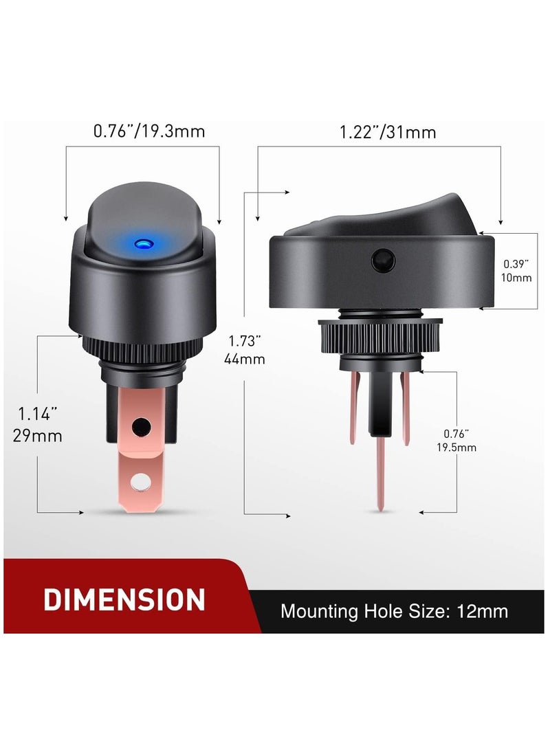 MUNTAQI 5PCS LED Lighted Rocker Switch, 12V Blue LED Illuminated ON Off Toggle Switch, Oval Shaped Switch 12mm Hole for Automotive Car Truck RV Motorcycles Marine Boats - Image 3