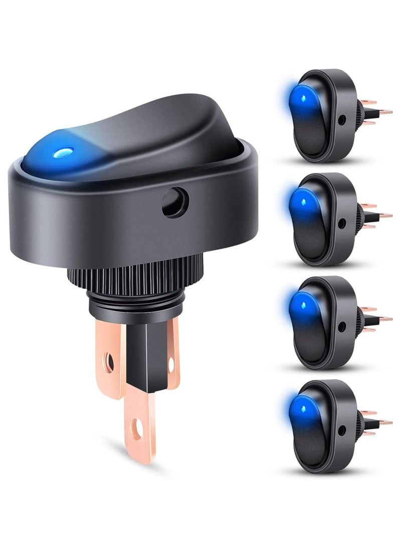 MUNTAQI 5PCS LED Lighted Rocker Switch, 12V Blue LED Illuminated ON Off Toggle Switch, Oval Shaped Switch 12mm Hole for Automotive Car Truck RV Motorcycles Marine Boats - Image 1