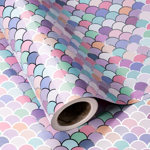 WRAPAHOLIC Mermaid Wrapping Paper Roll Mini Roll 17 Inch x 98 Feet Colorful Mermaid Scale Wrapping Paper with Silver Foil Design for Birthday Girls Baby Shower Kids Birthday - Image 3