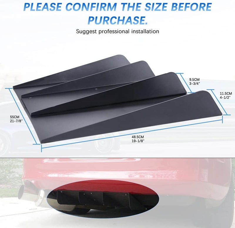 KEEPDSGN Rear Defuzer Diffuser Matte Black Rear Bumper Lip Universal Car Shark Fin Flat Integrated Spoiler 22"×20" - Image 5