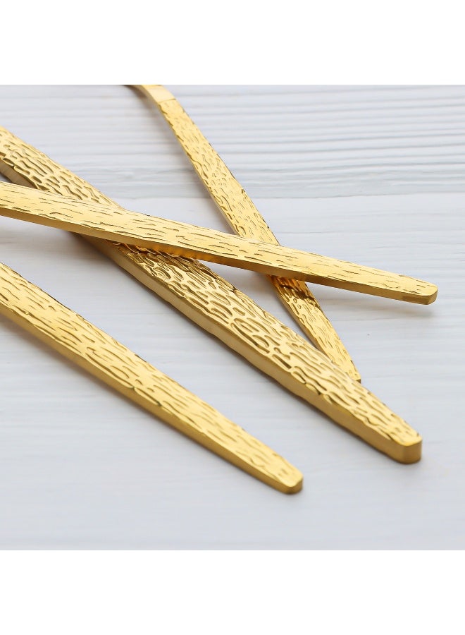 طقم أدوات مائدة من الفولاذ المقاوم للصدأ البرتغالي مكون من 24 قطعة، طقم أدوات مائدة بمقابض تشبه اللحاء، مناسب لـ 6 أشخاص للاستخدام اليومي في المنزل، أدوات مائدة مصقولة بلمعان تأتي في علبة تعبئة ملونة، مثالي للحفلات والأعراس والتجمعات - Image 4